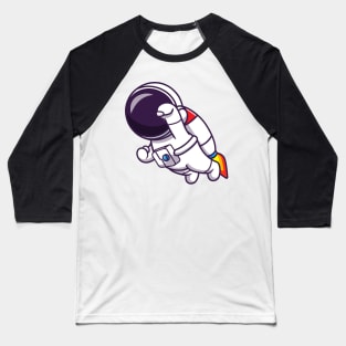 Astronaut Flying With Rocket Cartoon Baseball T-Shirt